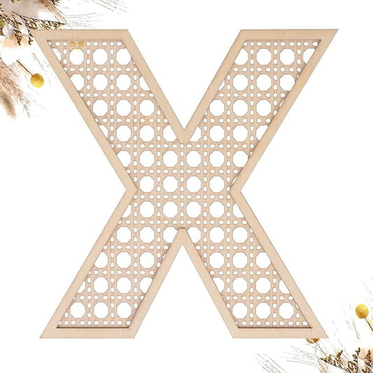 Wooden Rattan Letters 8 inch Wood Letters X for Wall Decor Crafts Boho Nursery Decor for Baby Shower Wedding Bedroom Name Signs Large Rustic Letter Home Decoration