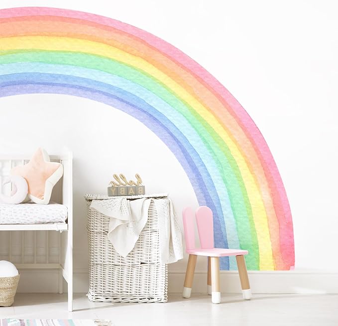 55"x63" Large Rainbow Wall Stickers, Mural Watercolor Half Rainbow Wall Decals Peel and Stick Vinyl Wall Art Decor for Girls Bedroom Kids Nursery Living Room Playroom Toddler