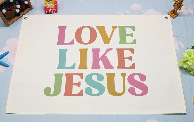 Christian Bible Verse Scripture Rectangular Banner Flag Wall Decor Gift for Baby Boy Girl Kids,Nursery Above Crib Bedroom Reading Room Decor-Love like Jesus-Baby Present Shower,Birthday Christmas Gift