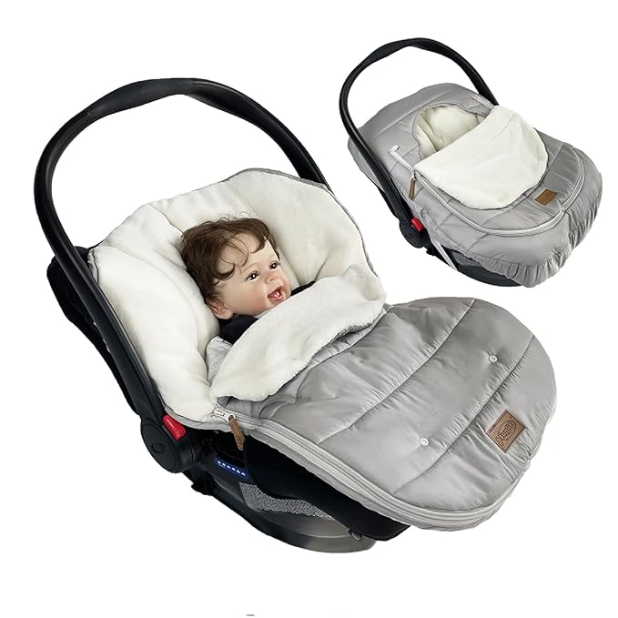 funlife Car Seat Bunting Bag Set, Cover for Spring Fall, Front Height Adjustable Waterproof Infant Carseat Bunting Bag for Winter, for Harsh Winter Use Car Seat Cover and Bunting Bag Together,Grey