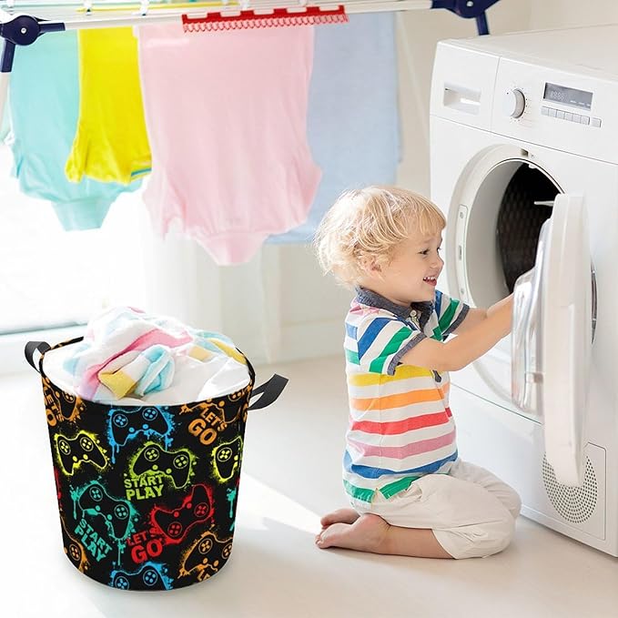 Gaming Laundry Hamper Neon Game Laundry Basket Dirty Clothes Basket Organizer Gamer Room Decor for Boys