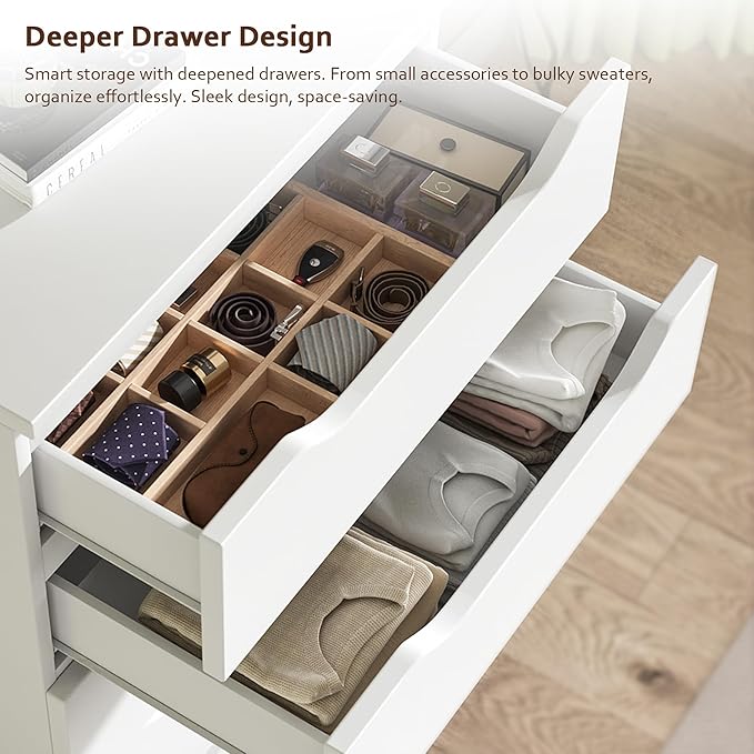 White Tall 5 Drawer Dresser for Bedroom with Hidden Storage Design, Large Modern Closet Dressers & Chests of Drawers with Cut-Out Handles, 27.6" L*15.8" W*45.3" H for Bedroom, Living Room, Nursery