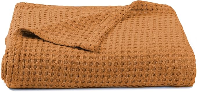 36” X 40” Inches Cooling Baby Waffle Weave Blanket, Ultra-Soft Lightweight Receiving Blanket for Newborn, Breathable Comfortable Baby Swaddle Blanket for Boys and Girls(Golden Amber)