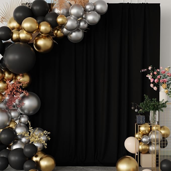 Black Curtains Backdrop for Parties, Wrinkle Free Black Photo Backdrop Curtains Drapes for Party Birthday Wedding Halloween Decoration Photography,5ft x 7ft, 2 Panels