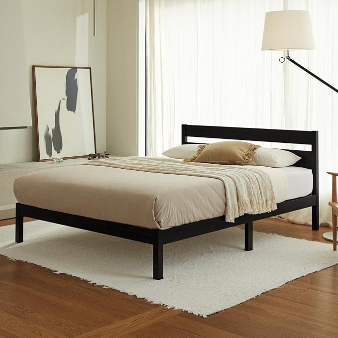 LIFEMENT Classic Wood Platform Bed Frame with Headboard, Essential, Noise Free, Under Bed Storage, No Box Spring Needed, Easy Assembly (Black, King (U.S. Standard))