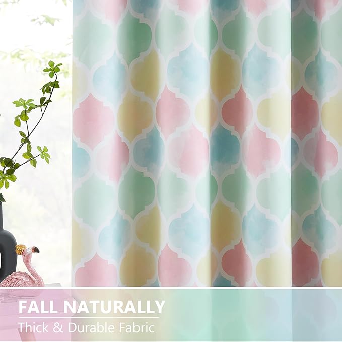 Kids Full Blackout Curtains 63 Inches Long for Juvenile Bedroom Multi-Color Moroccan Geo Window Curtain Panels Thermal Insulated Room Darkening Grommet Top Drapes, 52x63, Pink 2 Panels