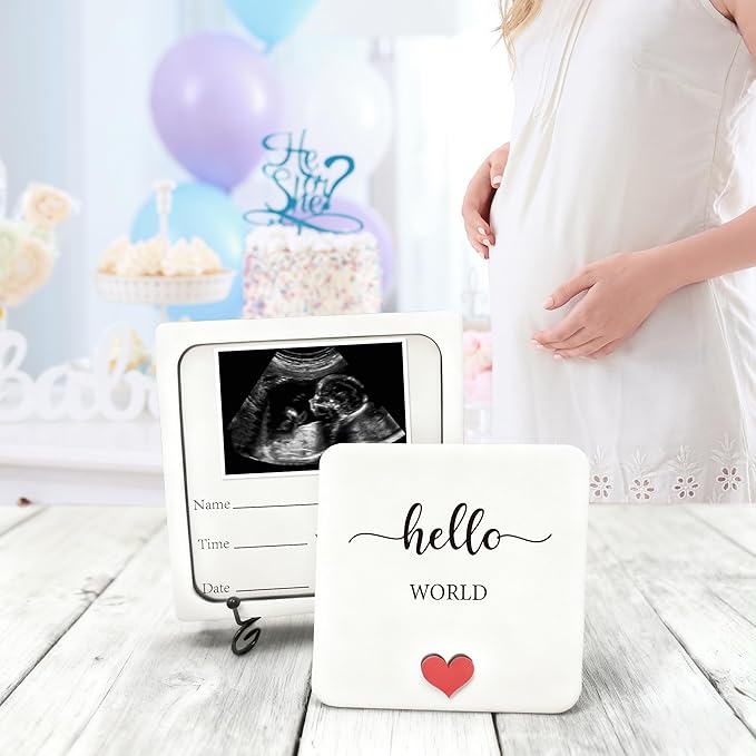 Baby Announcement Sign, Ultrasound Picture Frame Wooden Surprise Box, Hello World Newborn Sign, Birth Announcement Gifts, Pregnancy Reveal to Family, Friends, Auntie, Uncle