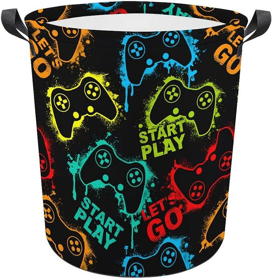 Gaming Laundry Hamper Neon Game Laundry Basket Dirty Clothes Basket Organizer Gamer Room Decor for Boys