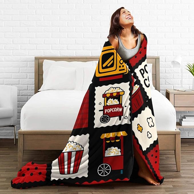 Popcorn Blanket Movie Theater Throw Blanket Cinema Soft Cozy Fleece Fuzzy Stuffed Plush Flannel Gifts for Girls Women Boys Kids Adults 40''x50''