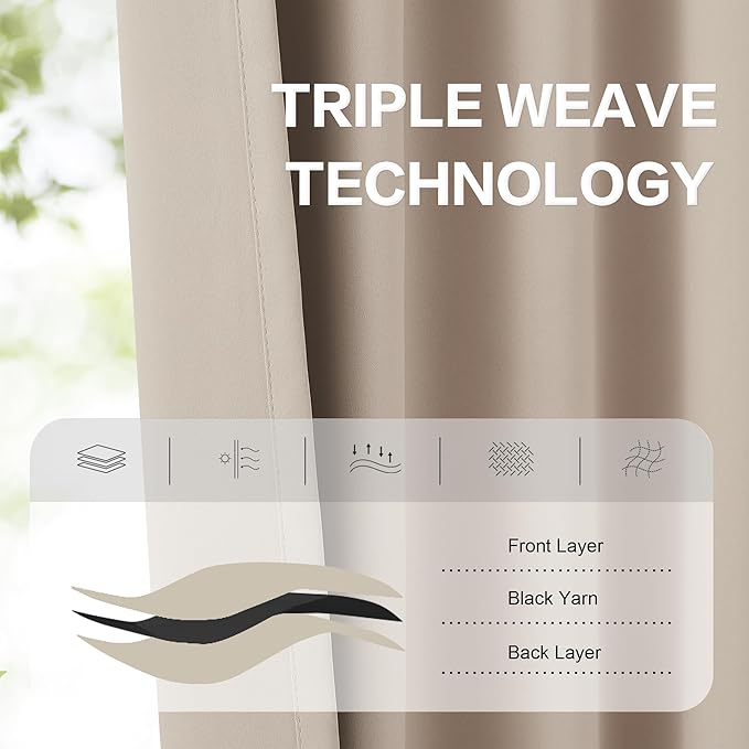 DUALIFE Warm Taupe Back Tab Curtains 84 Inches Long 2 Panels, Pinch Pleated Look Vertical Blinds Window Curtains for Patio Sliding Glass Door 70 inch Wide Privacy Draperies 70 x 84 inch, Rose Tan