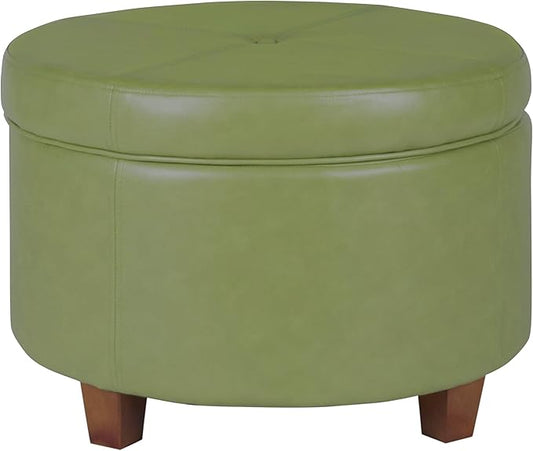 HomePop Round Leatherette Storage Ottoman with Lid, Moss Green Large