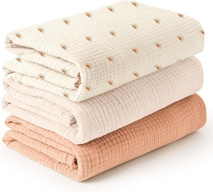 Konssy 3 Pack Muslin Swaddle Blankets for Unisex, Newborn Receiving Blanket, Large 47 x 47 inches, Soft Breathable Muslin Baby Swaddles for Boys & Girls