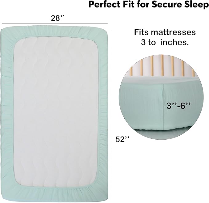 Muslin Baby Crib Sheets Fitted -Crib Sheets Neutral Turkish Cotton, Ultra Soft &Breathable -Organic Cotton Crib Sheets for Boys&Girls, GOTS&Oeko-TEX® Certified (52x28, Vanilla Ice Cream&Minty Green)