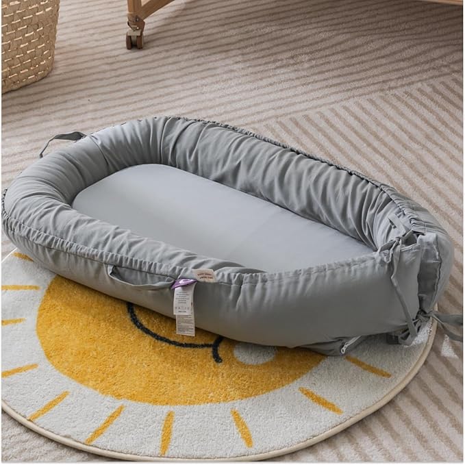 Infant Lounger, Baby Nest Cover for Baby Girls & Boys, Newborn Essentials for Baby 0-12 Months, 100% Cotton Breathable(SlateGray, Cotton)