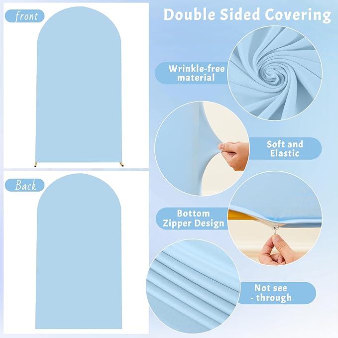 Baby Blue Arch Cover, 7.2FT Spandex Fitted Wedding Arch Stand Covers Round Top Chiara Backdrop Cover for Birthday Party Ceremony Banquet Decoration