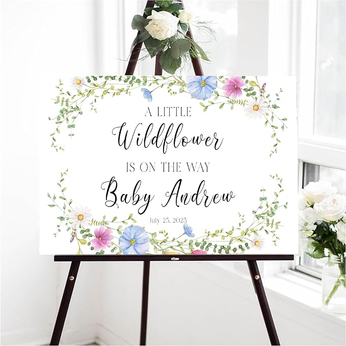 Personalized Wildflower Wreath Baby Shower Welcome Sign- Little Wildflower Announcement Yard Sign - Boy or Girl Baby Shower Entrance Decor