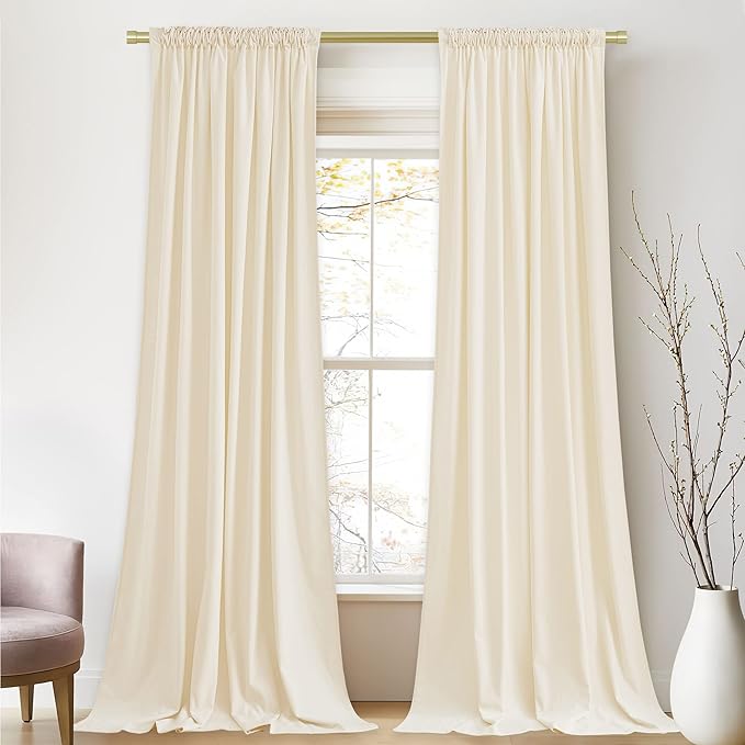 StangH Cream White Velvet Curtains - Back Tab Light Dimming Bedroom Curtains Luxury Privacy Protect Window Drapes for Living Room/Nursery Kids Room/Basement, W52 x L84 inches, 2 Panels