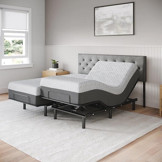 Celestial Aurora Adjustable Bed Base (Frame) + 8 inch Gel Memory Foam Mattress (Firm), Easy Assembly, Head and Foot Lift, Zero Gravity, Memory Positions, CertiPUR-US Bed - Split King