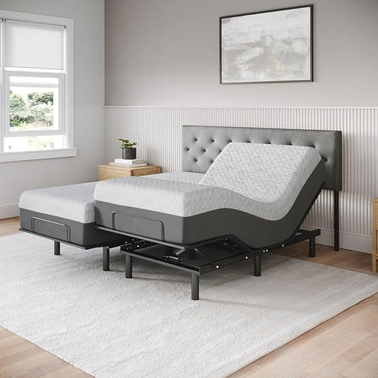 Celestial Aurora Adjustable Bed Base (Frame) + 8 inch Gel Memory Foam Mattress (Firm), Easy Assembly, Head and Foot Lift, Zero Gravity, Memory Positions, CertiPUR-US Bed - Split King