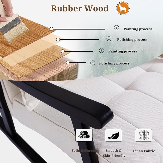 NOBLEMOOD Rocking Chair Indoor with Ottoman, Nursery Rocking Chair with Lumbar Pillow, High Back Upholstered Solid Wood Frame Rocker for Living Room