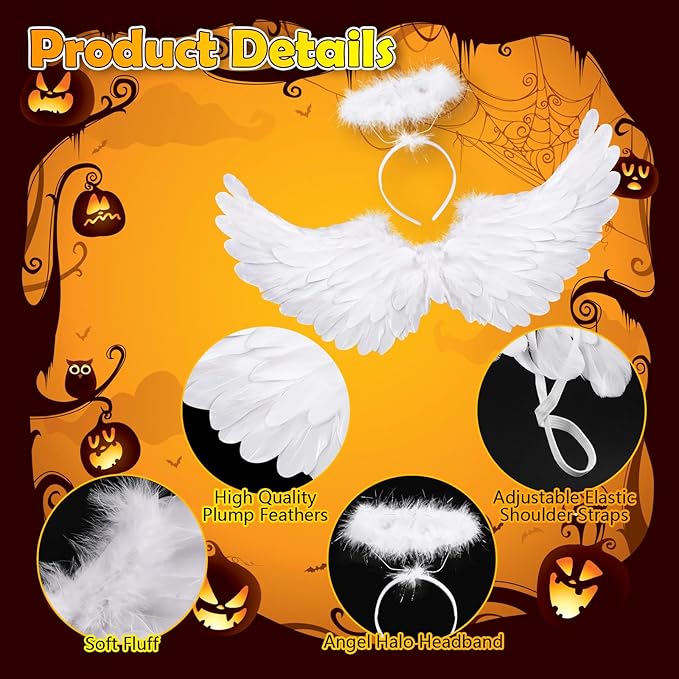 Angel Wings, Feather Angel Wings and Halo, Angel Wings Costume for Adult Kids Women Girls Halloween