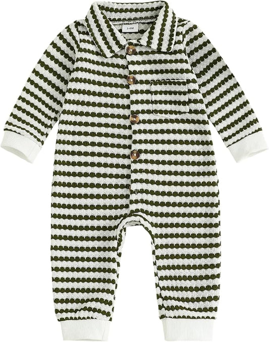 Thorn Tree Baby Boys Clothes Infant Knit Romper Long Sleeve Newborn Outfits Button Closure Onesie Turn Down Collar Jumpsuit