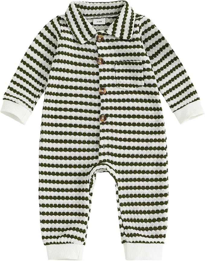 Thorn Tree Baby Boys Clothes Infant Knit Romper Long Sleeve Newborn Outfits Button Closure Onesie Turn Down Collar Jumpsuit