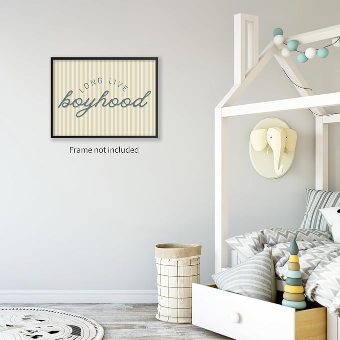 YYS Long Live Boyhood Wall Art Vintage Blue Quote Poster Modern Fashion Minimalist Stripe Canvas Prints for Boy Nursery Playroom Wall Decor 12x16 inch Unframed