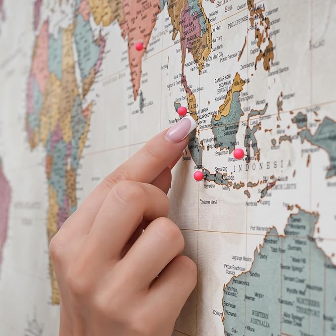 Canvas World Map with Cork Pin Board - English Lettering - Decorative Wall Decoration for All Rooms - Canvas Pictures with World Map Motif (150x100 cm, Pattern 20)