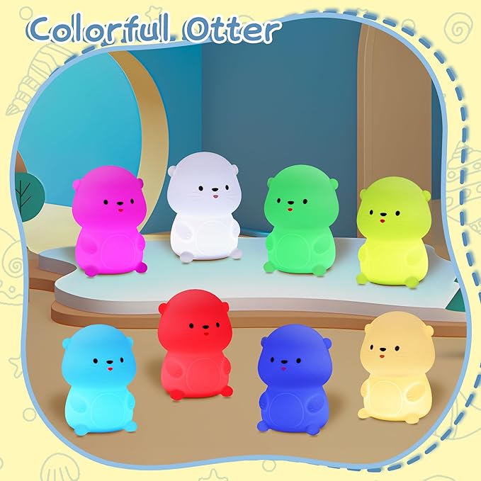 YuanDian Sea Otter Night Light, Gift for Babies and Teens, Decorate Kids' Bedroom with Cute Silicone Otter Nightlights with 8 Color Lights, Christmas Birthday Gift for Children and Toddlers Adults