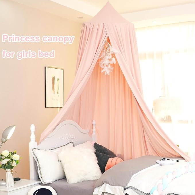 Princess Bed Canopy for Girls, Extra Large Hanging Canopy for Bed, Dreamy Play Tent for Girls Room Bedroom Decoration, Breathable Canopy Bed Curtain for Children Reading Nook - Coral Pink