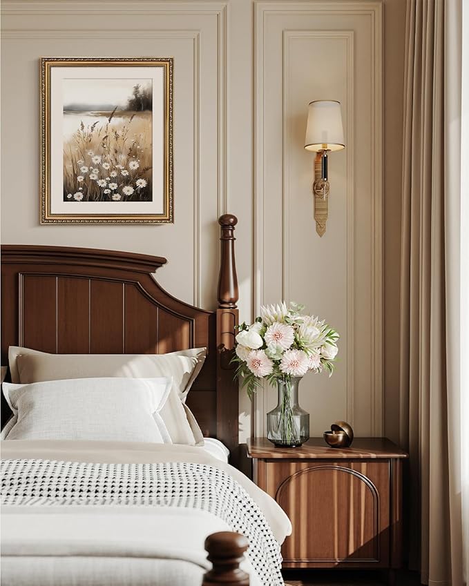 ARPEOTCY Vintage Gold Framed Large Wall Art, Wildflower Field Paintings, Floral Canvas Prints Artwork with Antique Frame, Victorian Wall Picture Decor for Room Gallery Living Room, 16x20 inch