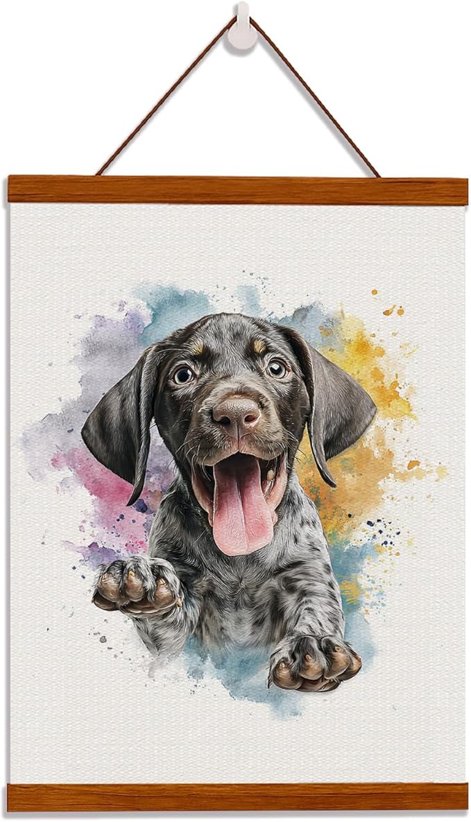 bitCNY Playful Puppy Watercolor Wall Art 12x16 Inch – Cute Dog Painting for Pet Lovers, Kids Room or Nursery Decor