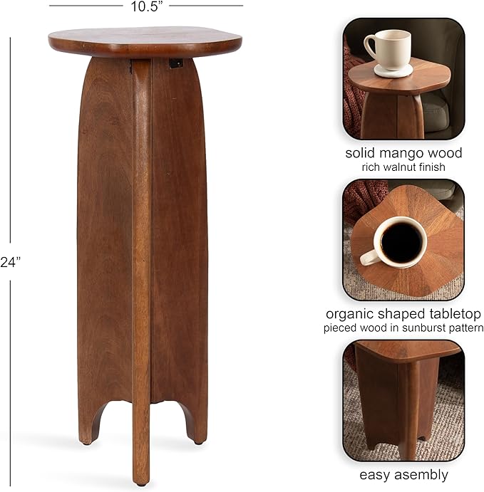 Kate and Laurel Kanna Modern Pieced Mango Wood Round Drink Table, 11 x 11 x 24, Walnut Brown, Mid-Century Scalloped Wooden Mini Side Table for Use as Indoor Plant Stand or Living Room Decor Accent