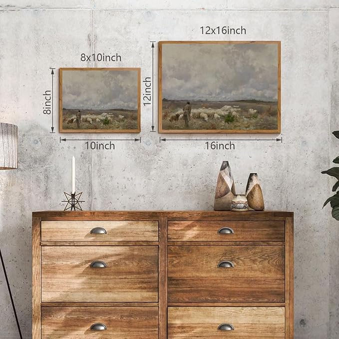 OIQArtOIQ Vintage Landscape Canvas Wall Art Framed Natural Scenery Painting Artwork Prints France Country Wilderness Farmhouse Decor Pictures Kitchen Bedroom Living Room Bathroom