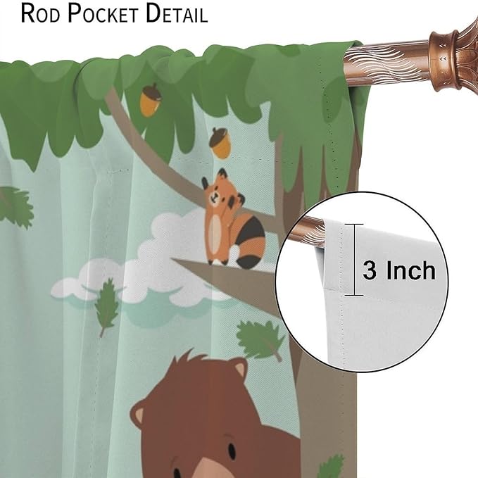 Forest Animals Curtains Colorful Forest Cartoon Cute Fox Bear Giraffe for Kids Boys Girls Nursery Bedroom Living Room Blackout Rod Pocket Decoration Window Drapes 2 Panels W21xL63in