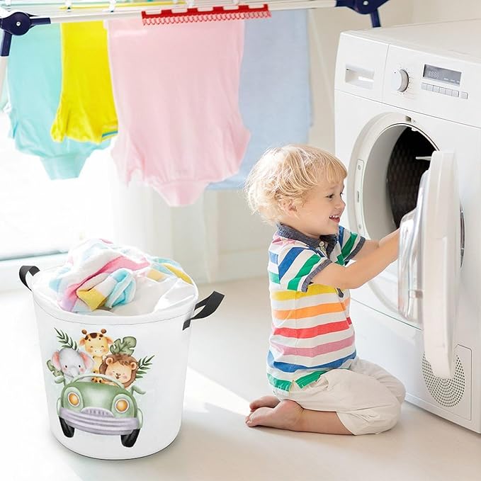 Cartoon Baby Laundry Basket Jungle Nursery Decor Elephant Giraffe Hampers Boys Hamper Clothes Toy Storage Bin Kids