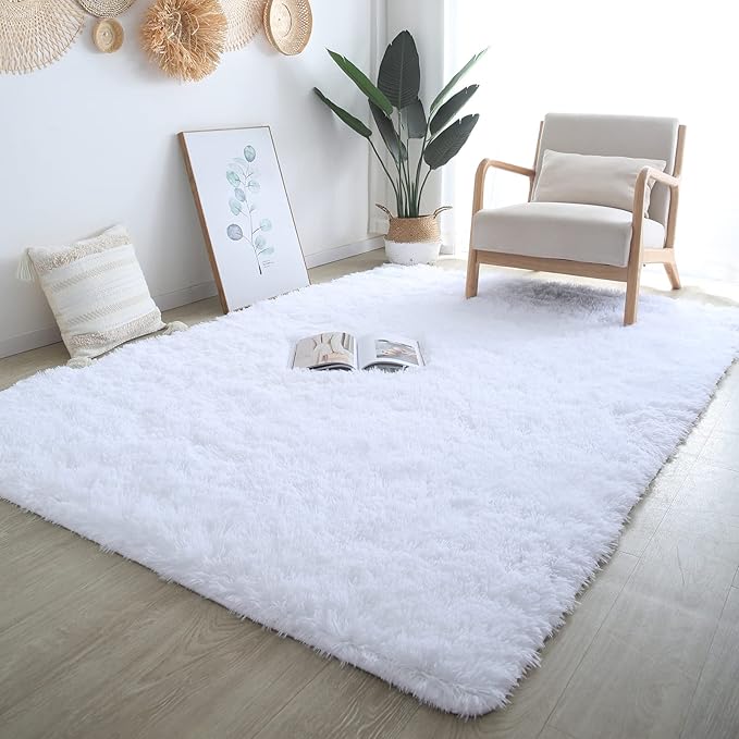 White Rug 5x8 for Living Room: White Fluffy Area Rugs for Bedroom-White Shag Area Rug,Indoor Ultra Soft Fluffy Plush Carpet for Living Room,Bedroom (5x8 Feet, White)