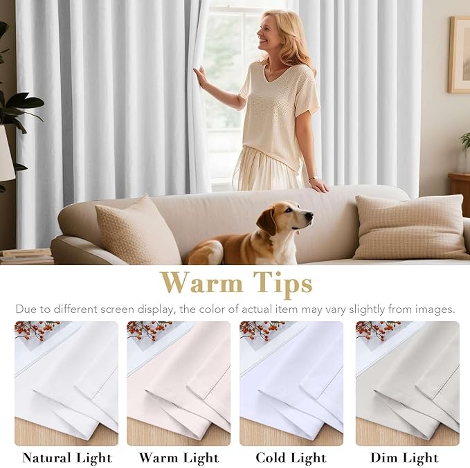 H.VERSAILTEX White Curtains 96 inches Long Window Treatment Panels/Drapes for Living Room Modern Design Grommet Curtain Panels for Dining Room, Set of 2
