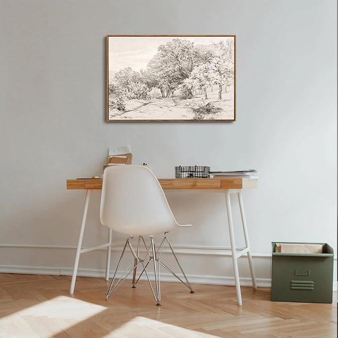 OIQArtOIQ Vintage Landscape Canvas Wall Art Framed Natural Scenery Painting Artwork Prints France Country Wilderness Farmhouse Decor Pictures Kitchen Bedroom Living Room Bathroom