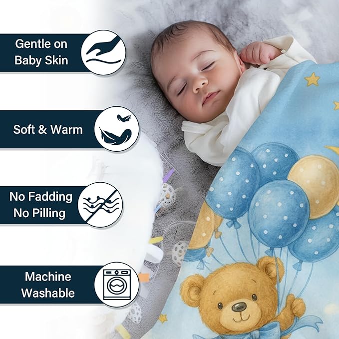 Ship Next Day Personalized Baby Blanket for Kids, Custom Baby Blanket with Name, Super Soft Flannel Blankets, Custom Bear Animal Blankets Baby Gifts for Christmas.