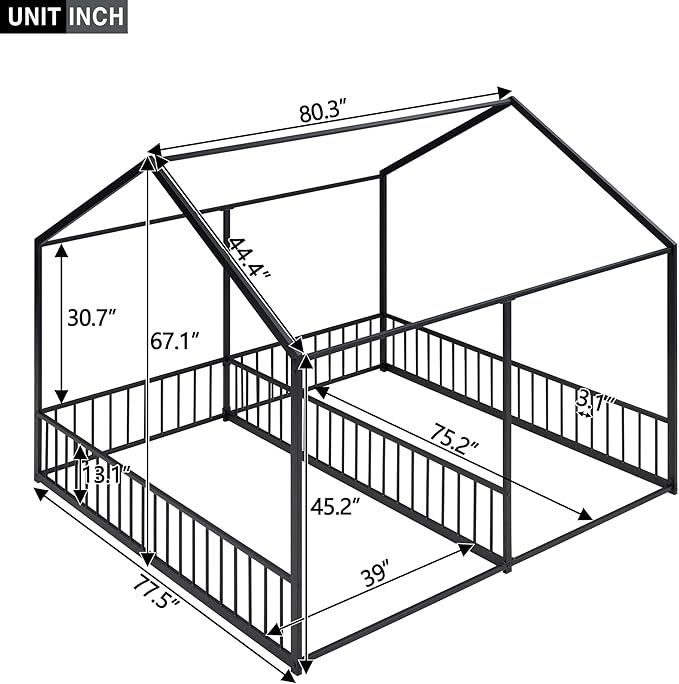 Harper & Bright Designs Metal Twin Size House Platform Bed Frame for Boys Girls Kids Adults Toddler, Two Shared Beds, Black