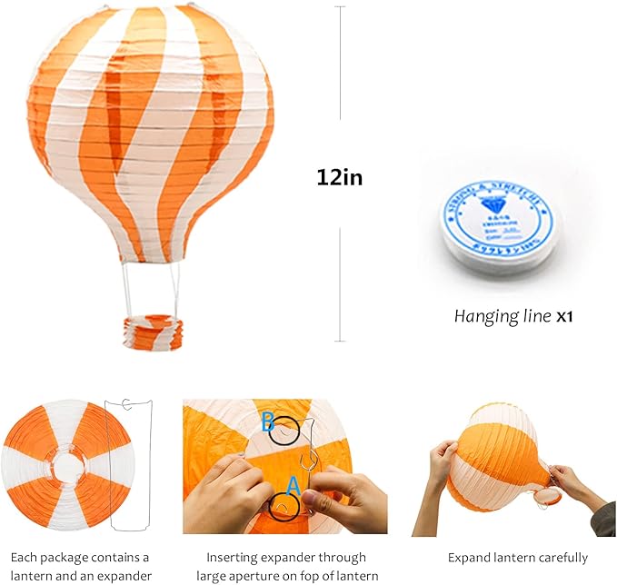 Hanging Hot Air Balloon Paper Lanterns Set, Party Decoration Birthday Wedding Christmas Party Decor Gift, 12 inch, Pack of 5 Pieces