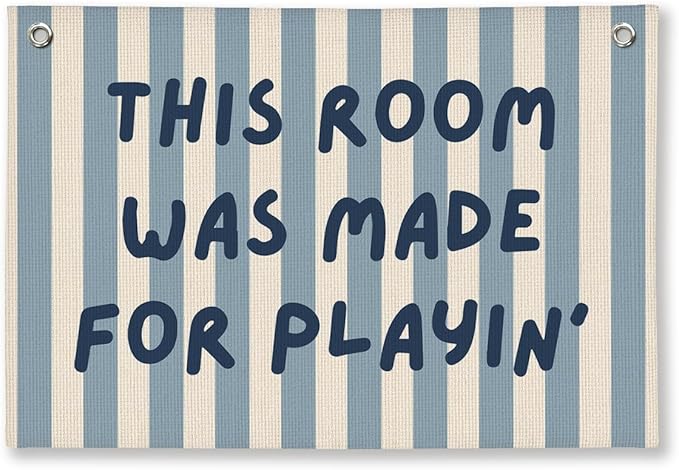Playroom Decor, Toddler Boy Room Decorations Banner, Blue Striped Wall Flag for Kids Nursery Room Playroom Decor, 20x30 Inch
