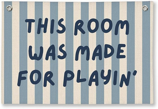 Playroom Decor, Toddler Boy Room Decorations Banner, Blue Striped Wall Flag for Kids Nursery Room Playroom Decor, 20x30 Inch