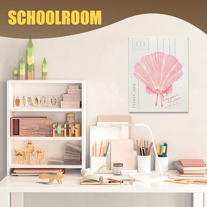 URLLUAE Beach Wall Decor, Preppy Pink Seashell Wall Art, Coastal Room Decor Canvas Poster Prints, Preppy Beach Room Decor, Pink Coastal Wall Decor Posters for Home Girls Room Dorm, 11x14 Inches