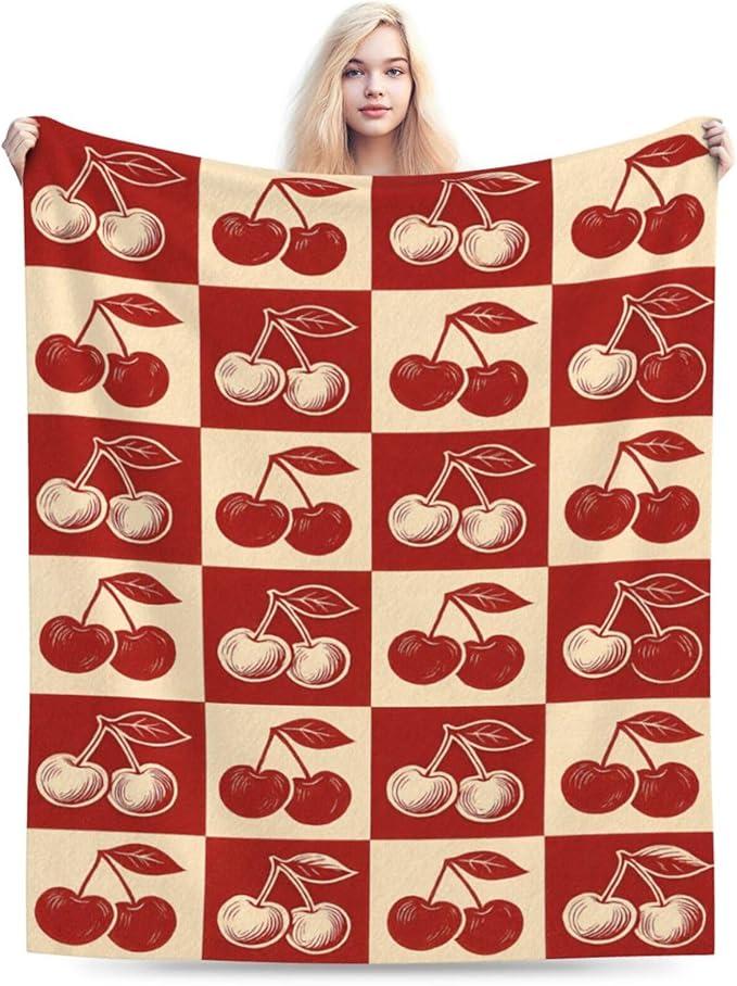 Cherry Fleece Blanket Cherry Throw Blanket Soft Cozy Fuzzy Plush Warm Stuff Bedding Blankets Gifts for Boys Girls Kids Adult Men Women 50"X60"