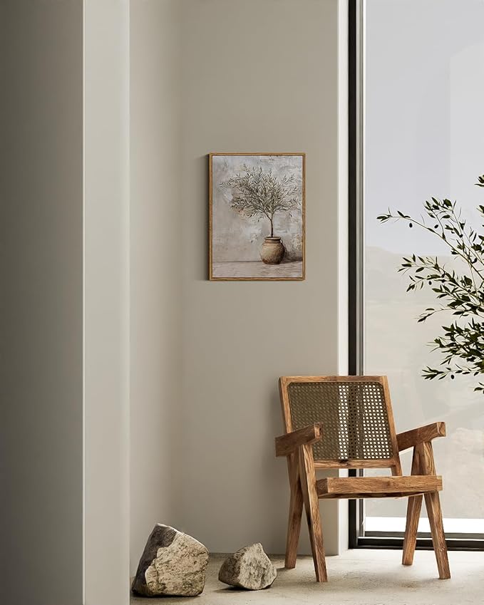 ARPEOTCY Vintage Framed Canvas Wall Art, 12x16inch, Farmhouse Olive Tree in Vessel Wall Decor, Still Life Art Prints Home Decorations, Botanical Paintings for Living Room Bedroom Office Decor