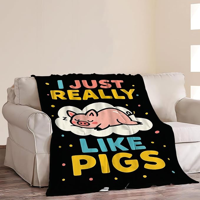 Pig Blanket Cute Pig Throw Blanket I Just Really Like Pigs Soft Cozy Fleece Fuzzy Plush Warm Stuff Animal Bedding Nursery Blankets Gifts for Boys Girls Kids Adult Men Women 60"X80"