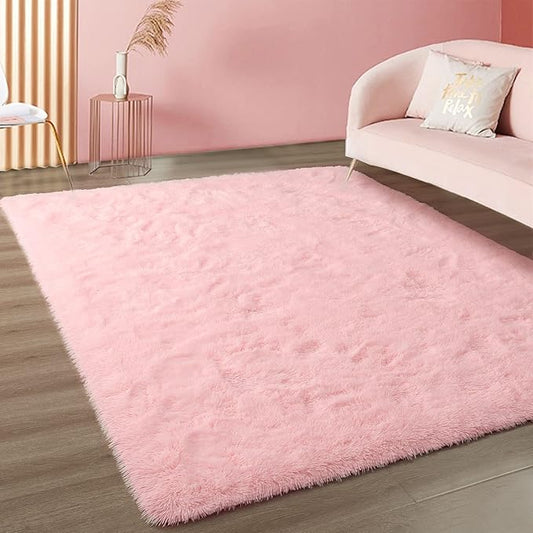 Merelax Pink Area Rugs for Living Room Bedroom Girls, 5x8 Soft Fluffy Fuzzy Shag Rug for Kids Room Bedside Rug, Indoor Floor Plush Cute Carpet for Baby, Nursery, Home Decor Aesthetic